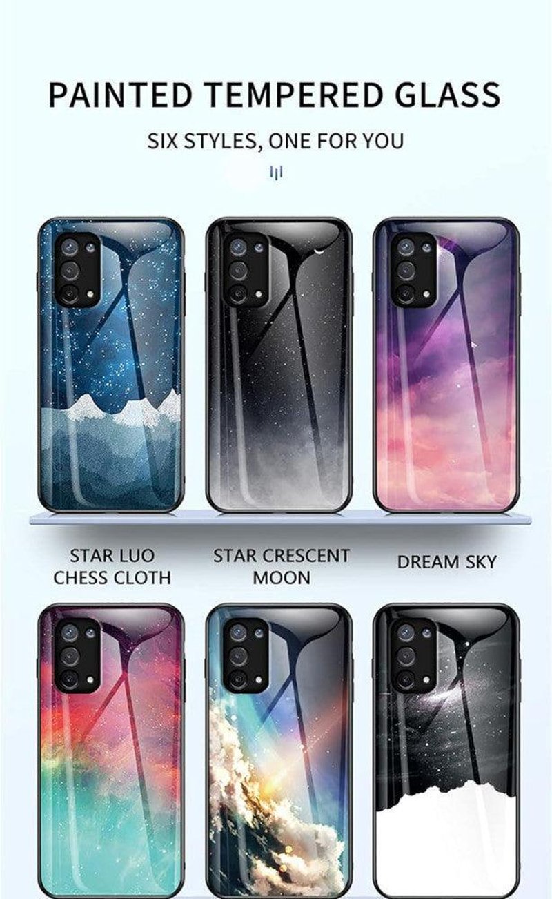 Oppo A74 5G Kék Csillagos Védőtok - Színátmenetes Üveg és TPU