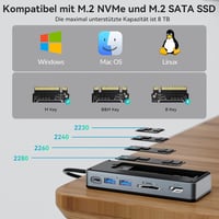 Yottamaster 8-in-1 USB-C Dokkoló M.2 NVMe SSD Házzal, 10Gbps Adatátvitel, 4K@60Hz HDMI, 100W PD Töltés, Kártyaolvasó, Windows/Mac 8