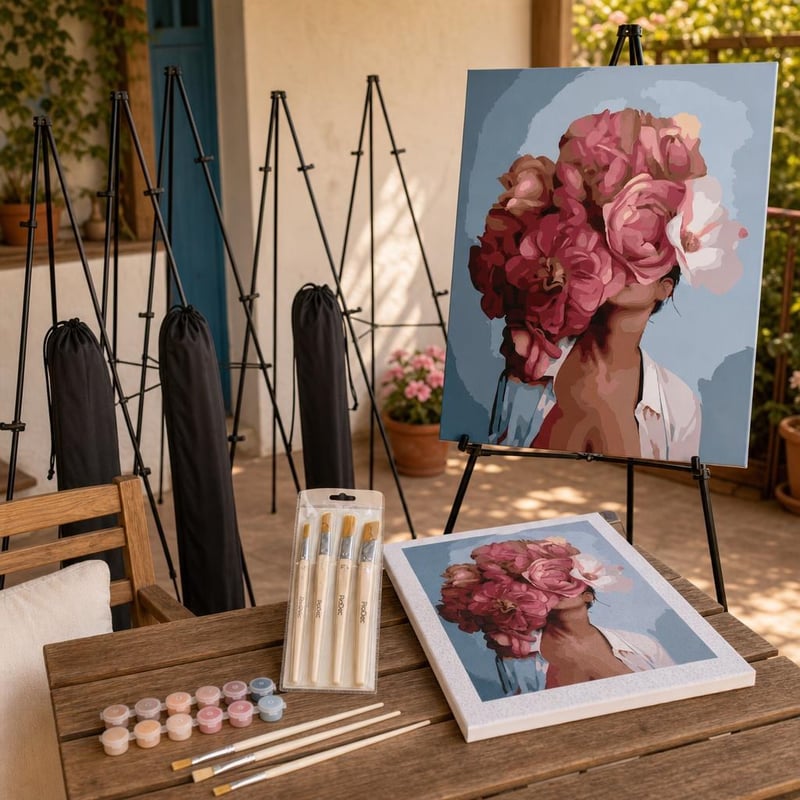 Set za slikanje po brojevima: 40x50 cm set + 4 kosa kista + 6 stalaka