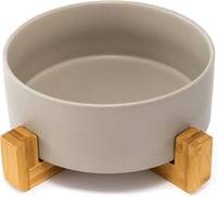 SpunkyJunky Nagy Kerámia Kutyatál Bambusz Állvánnyal - 1,8L, Szürke 1
