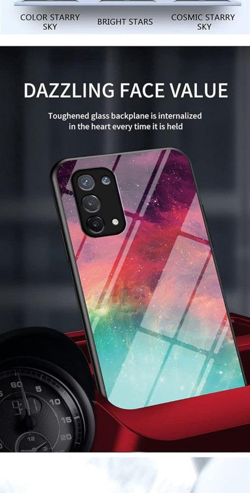 Oppo A74 5G Kék Csillagos Védőtok - Színátmenetes Üveg és TPU