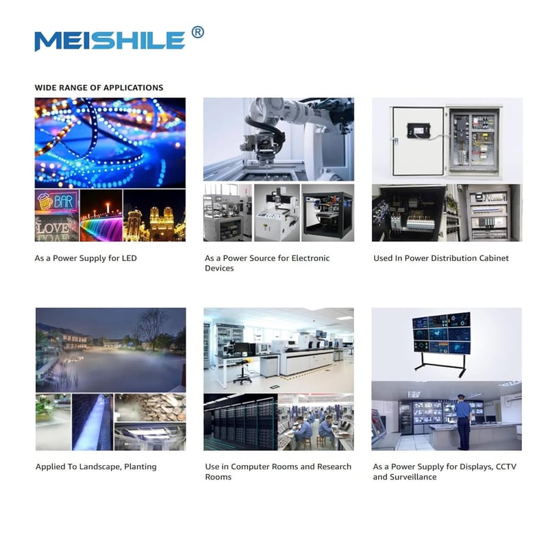 MEISHILE 12V 50A 600W Tápegység - Ipari Transzformátor LED Szalaghoz, 3D Nyomtatóhoz, Motorhoz - AC 230V/110V - Krokodilcsipeszes Csatlakozá
