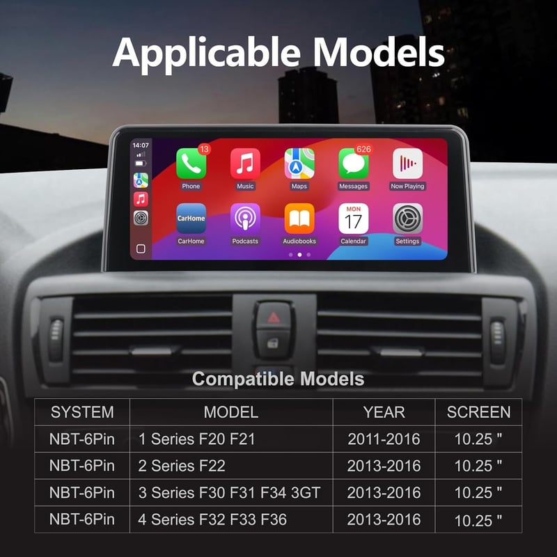 YZKONG Autórádió BMW 1/2/3/4 Sorozathoz (F20-F36, 2013-2016) - 10,25" IPS Érintőképernyő, Vezeték Nélküli CarPlay, Android Auto, NBT Rendsze