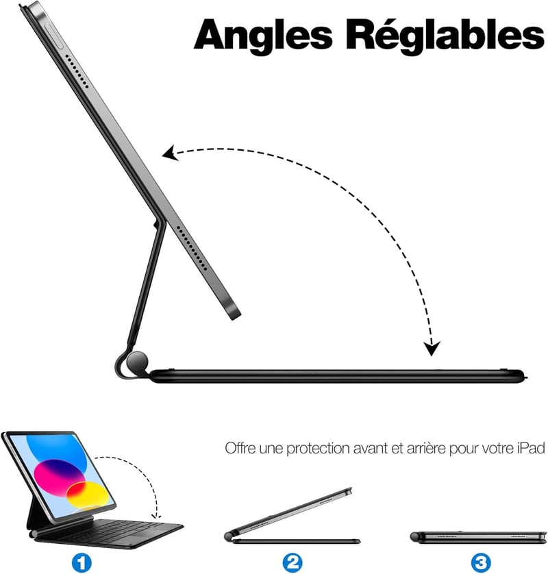 iPad 10. generációs Dracool háttérvilágítós AZERTY billentyűzet érintőpaddal, fekete