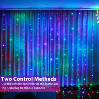 Fulighture 3x3m-es USB LED fényfüggöny, 300 LED, távirányítóval, vízálló, színes, 8 üzemmód 4