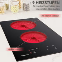 magicplux Üvegkerámia Főzőlap 2 Zónával, 29,5 cm, 9 Hőfokozat, Érintőgombos Vezérlés, Gyerekzár, Időzítő, 3400W, Minden Edénytípushoz Alkalm 5