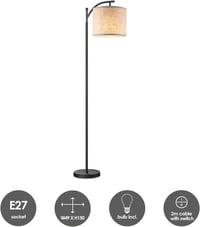 Home Sweet Home Modern Állólámpa, 150 cm, Fekete Lenvászon Ernyővel, E27 LED 9W Izzóval, Lábkapcsolós, Nappali és Hálószoba Világításhoz 5