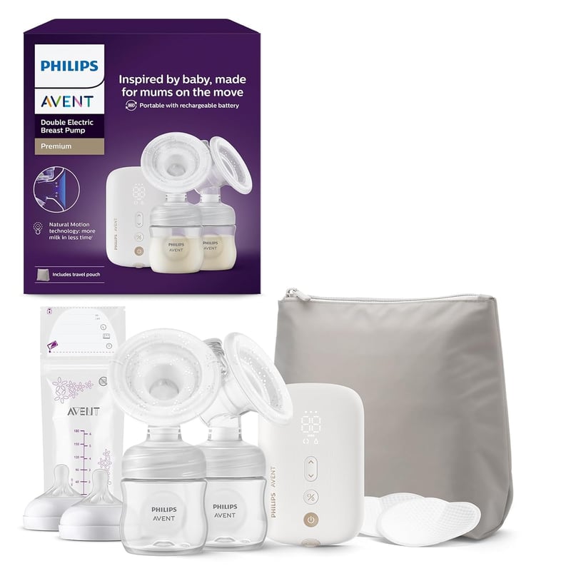 Philips Avent elektromos dupla mellszívó - Hordozható anyatej fejő 5 tárolózacskóval, 2 cumisüveggel, BPA-mentes (SCF398/31)