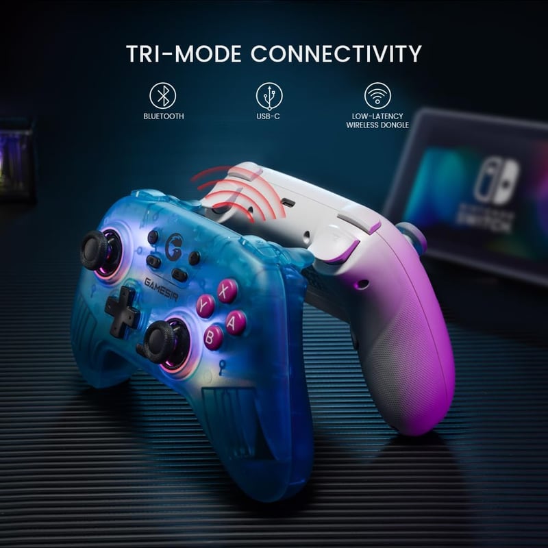 GameSir Nova Vezeték Nélküli Pro Kontroller Switch/Lite/OLED-hez, Hall Effect Joystickkel, RGB LED, Turbo, Programozható, Mozgásérzékelő, Fe