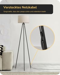 EDISHINE Fém Tripod Állólámpa - Távirányítós LED Dimmelhető Olvasólámpa Nappali és Hálószobába, Len Lámpaernyővel, E27 LED Izzóval, Fekete 4