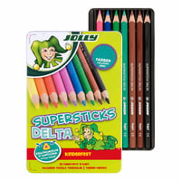 Set creioane colorate triunghiulare JOLLY Supersticks Delta – rezistente la rupere, sigure pentru copii, non-toxice – 7 bucăți în cutie metalică 2