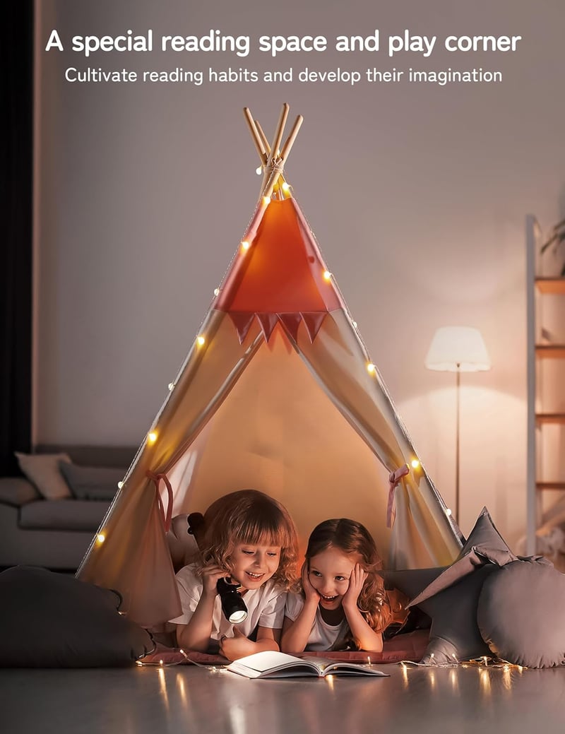 besrey Rózsaszín-Fehér Tipi Sátor Gyerekeknek, Beltéri Játszósátor Kislányoknak
