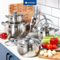 Daniks Rozsdamentes Acél Lábas 2,9L Üvegfedővel - Indukciós Főzőlappal Kompatibilis Edény Szilikon Fogantyúkkal, Mosogatógépben Mosható 9