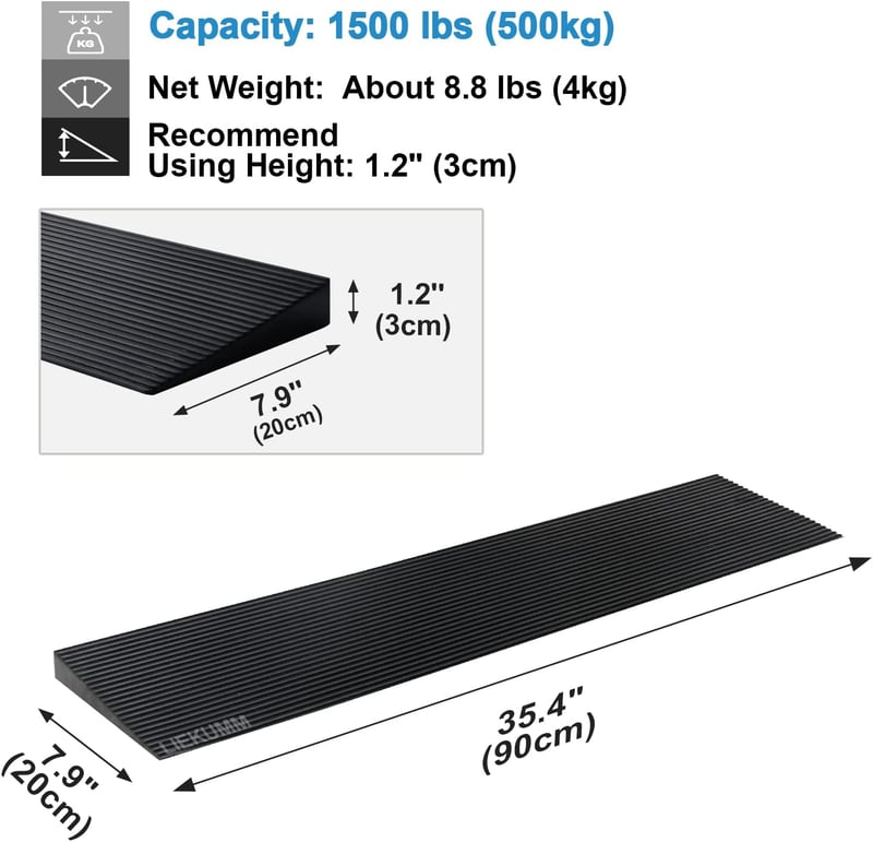 Gumírozott kerekesszék rámpa 90 cm, csúszásmentes, 500 kg teherbírású LIEKUMM küszöbáthidaló