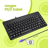 Perixx PERIBOARD-409 P Kompakt Mini PS/2 Vezetékes Billentyűzet - Fekete - QWERTZ Német Kiosztás - Windows Kompatibilis - 88 Gombos 4