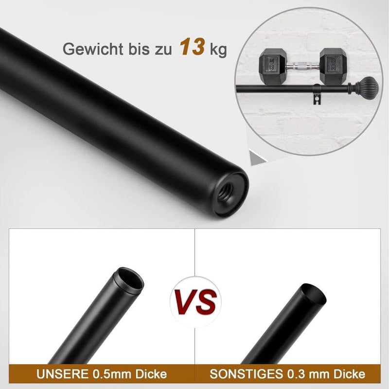 Kihúzható fekete függönyrúd 120-240 cm, 16 mm átmérő