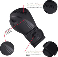 SAWANS Professzionális Bokszkesztyű MMA, Sparring, Kickbox, Muay Thai Edzéshez - Műbőr, Matt Fekete, Unisex, 283g 3
