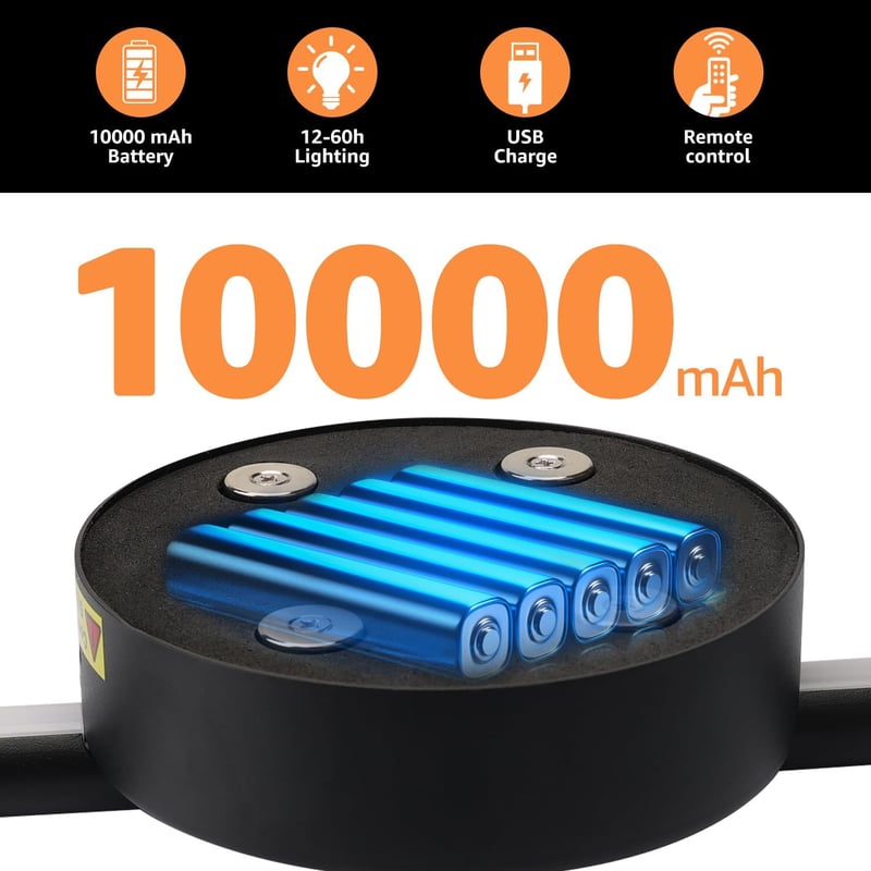 Aipsun Akkumulátoros Fali Lámpa 10000 mAh - 80 cm Távirányítós LED Világítás Időzítővel, Fényerőszabályzóval, Vezeték Nélküli Modern Fekete 