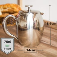 VeoHome Duplafalú Francia Kávéprés - Törhetetlen, 0,75L, Melegen Tartó 4