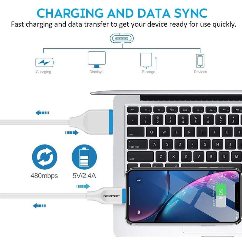 Rövid 20 cm-es NEWTOP USB-A - Micro USB töltőkábel