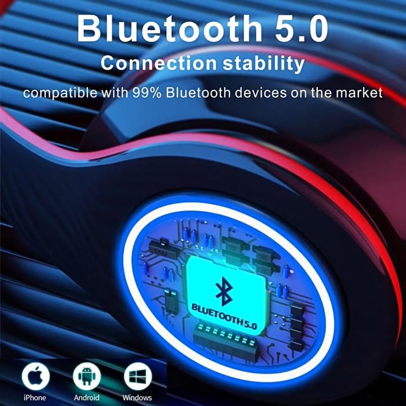 MUARRON Összecsukható Bluetooth Fejhallgató - Piros-Fekete, Nagy Akkuval, Mikrofonnal, 10m Hatótáv