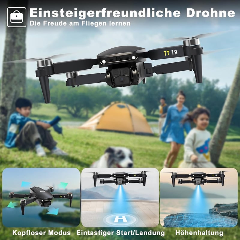 TTROARDS TT19 Mini Drón 1080p Kamerával - 180° Akadályérzékelés, 40 km/h Sebesség, 5G WiFi, Állítható Kamera, Összecsukható Quadcopter Kezdő