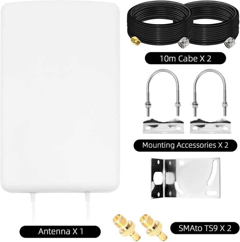 JAOGAUS 5G LTE Kültéri Antenna 18dBi Erősítővel - Nagy Hatótávolságú Jelerősítő 700-4000MHz - 2x10m Kábellel TS9/SMA Csatlakozóval 3G 4G Rou