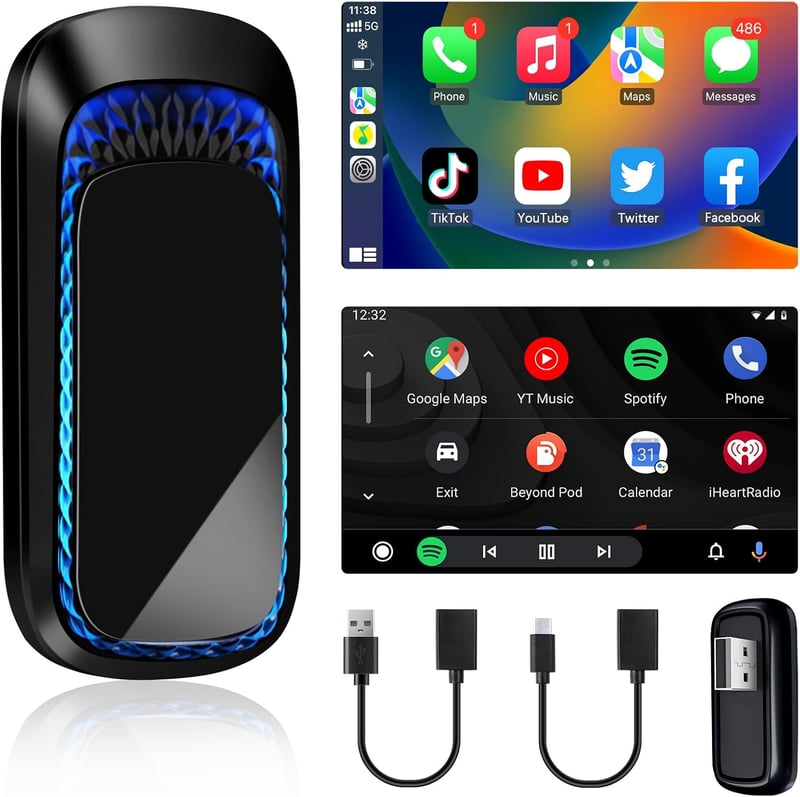 Jansite 2-in-1 Vezeték Nélküli CarPlay és Android Autó Adapter, 5GHz WiFi, USB-C, RGB, Gyors Átvitel, iPhone és Android Kompatibilis