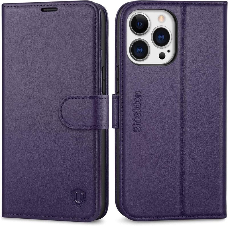 iPhone 13 Pro Sötétlila Bőr Pénztárcatartó Tok Kitámasztóval - Újracsomagolt
