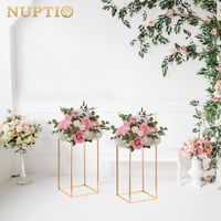 Nuptio Fém Virágváza - 40 cm Magas Arany Geometrikus Asztali Virágtartó Állvány Esküvői Dekorációhoz, Téglalap Alakú Virágpolc 2