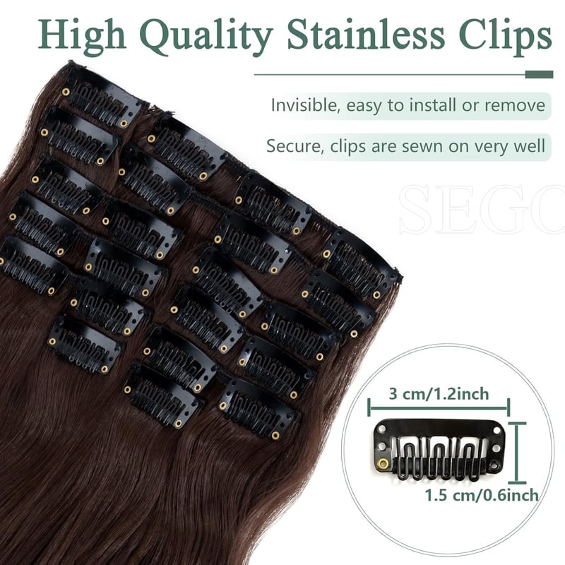 Sego 55cm-es Hullámos Clip-in Hajhosszabbítás Szett - 12 részes, 180g, Középbarna