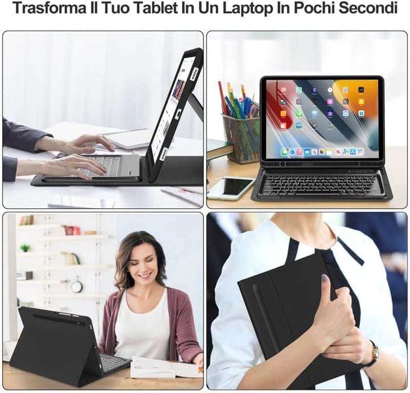 FOGARI Bluetooth Billentyűzet Samsung Galaxy Tab S9 Ultra 5G 14,6" Tablethez - Levehető Mágneses Tok 7 Színű Háttérvilágítással, Fekete