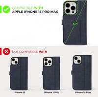 iPhone 15 Pro Max Tengerészkék Bőr Pénztárcatáska Kártyatartóval és Állvánnyal 7