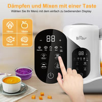 BEAR Bébiétel Készítő - Automata Párolás és Aprítás, 400ml Tritan Edény, BPA-mentes, Öntisztító Funkció, Bébiétel Főző Fehér Színben - White 2