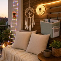 Set za uređenje kutka: 3m LED lampice + 5m LED traka + 2 jastučnice + hvatač snova + viseća košara 1