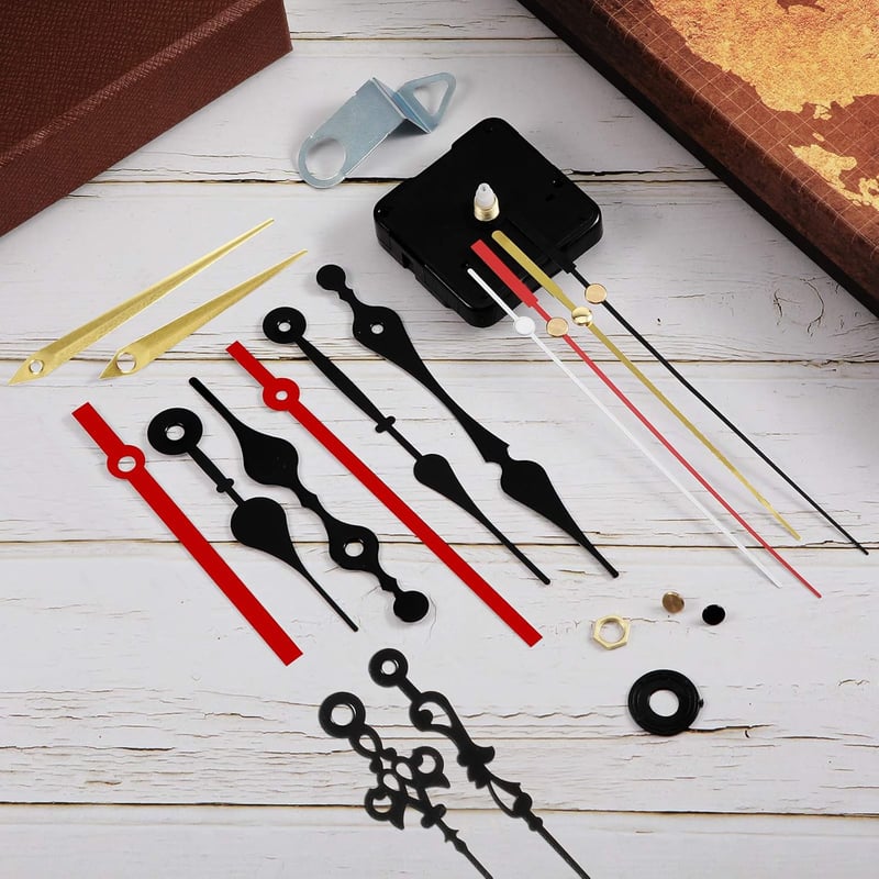 Óraszerkezet Szett - 6 db Kvarc Óramű Különböző Mutatókkal, Falióra Készítéshez, Csendes Működés, 13 mm Tengelyhossz - 13 mm/ 0.5 Inches