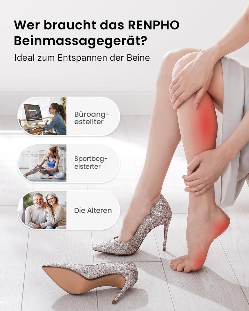 RENPHO Lábmasszírozó Készülék - Légkompressziós Masszázs 6 Móddal, Vérkeringés Javításra, Izomfáradtság és Ödéma Enyhítésre, Állítható Méret