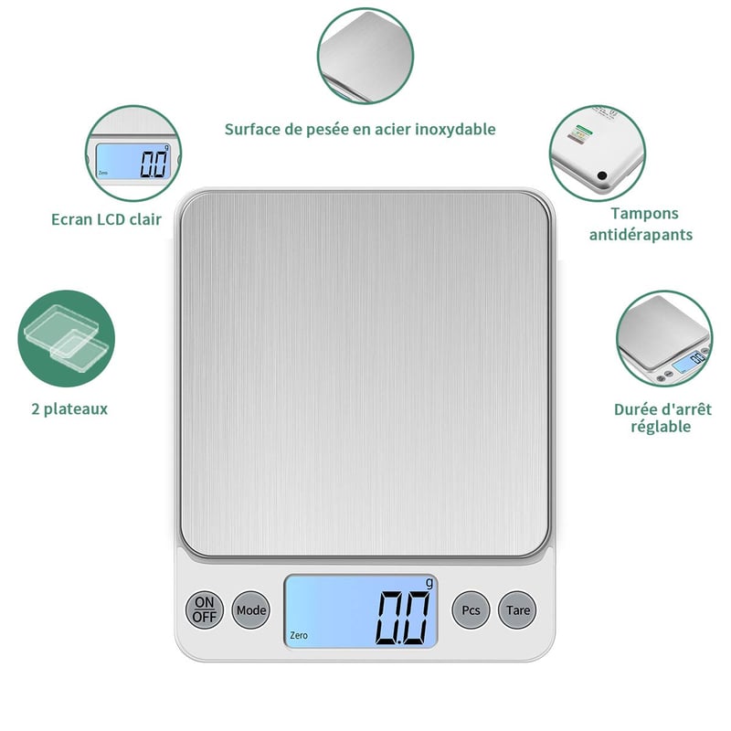 KUBEI 5kg-os USB-s digitális konyhai mérleg, 0,1g pontosság, rozsdamentes acél