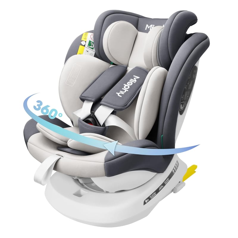 Miophy I-Size 360° Forgatható Gyerekülés, 0-12 éves korig (40-150 cm), Isofix csatlakozással, 5-pontos biztonsági övvel, Szürke