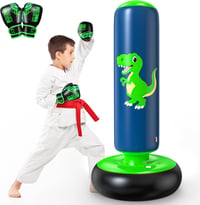 QPAU Felfújható Boxzsák Gyerekeknek 3-8 Éves Korig - Álló Edzőzsák Karate, Taekwondo, MMA Gyakorlásához - Kék PVC Anyagú Boksz Szett Kesztyű - 48 Zoll, Green 1