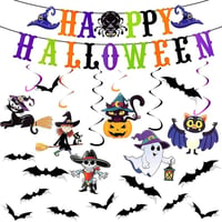 Halloween Dekor Szett: Szellemek, Denevérek, Töklámpás Zászlóval 1