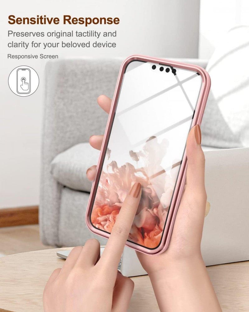 Apple iPhone 13 Pro Rózsaarany Szilikon Tok Beépített Képernyővédővel
