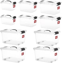 Greentainer Átlátszó Tárolódoboz Szett 10 db - Fedéllel, Fogantyúval, Egymásba Rakható Műanyag Tárolók Ruhákhoz, Konyhába, Irodába, BPA-ment 1