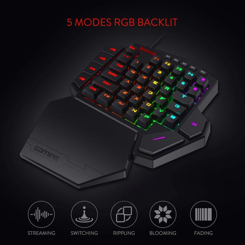 Redragon K585 DITI RGB Egykezes Mechanikus Gamer Billentyűzet, Barna Kapcsolók