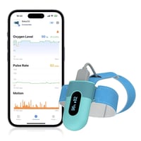 Wellue Baby O2 Pulzoximéter Csecsemőknek - Folyamatos Oxigénszint és Pulzusmérő, Bluetooth Riasztással, Ingyenes Alkalmazással, Kék 1