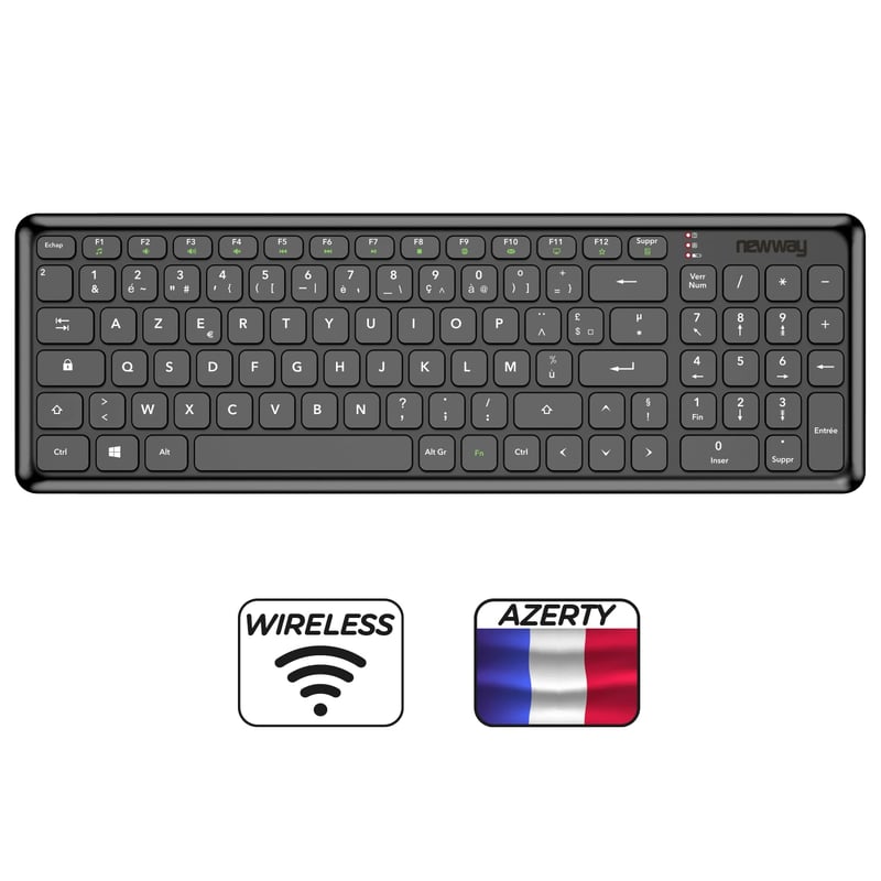 NEWWAY Vezeték Nélküli Billentyűzet és Egér Szett - Fekete, USB és WiFi Csatlakozás, Hordozható, PC Kompatibilis, ON-KM01F Modell