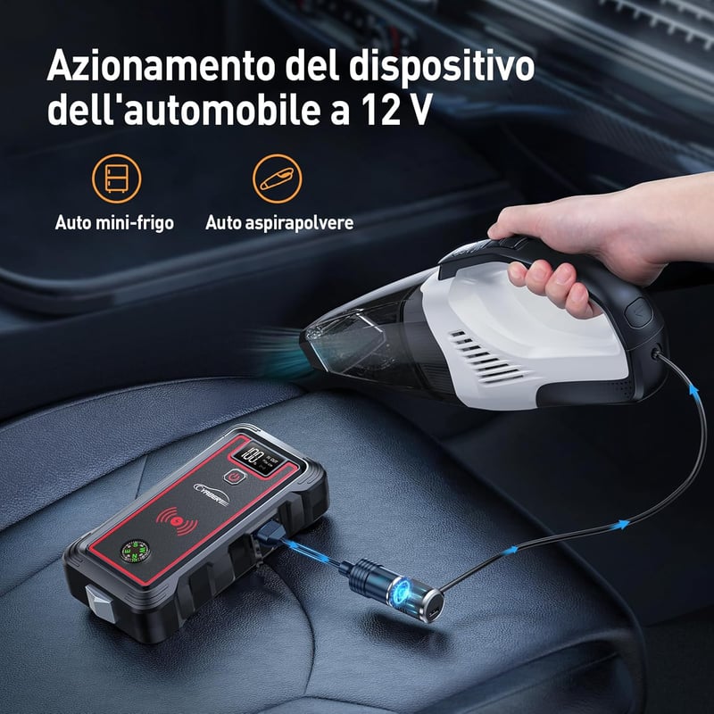 YABER 2500A 23800mAh Autós Bikázó Akkumulátor Indító - Vízálló, 8.0L Benzin/Dízel Járművekhez, LED Lámpa, Type-C, EC-5, Vezeték Nélküli Tölt