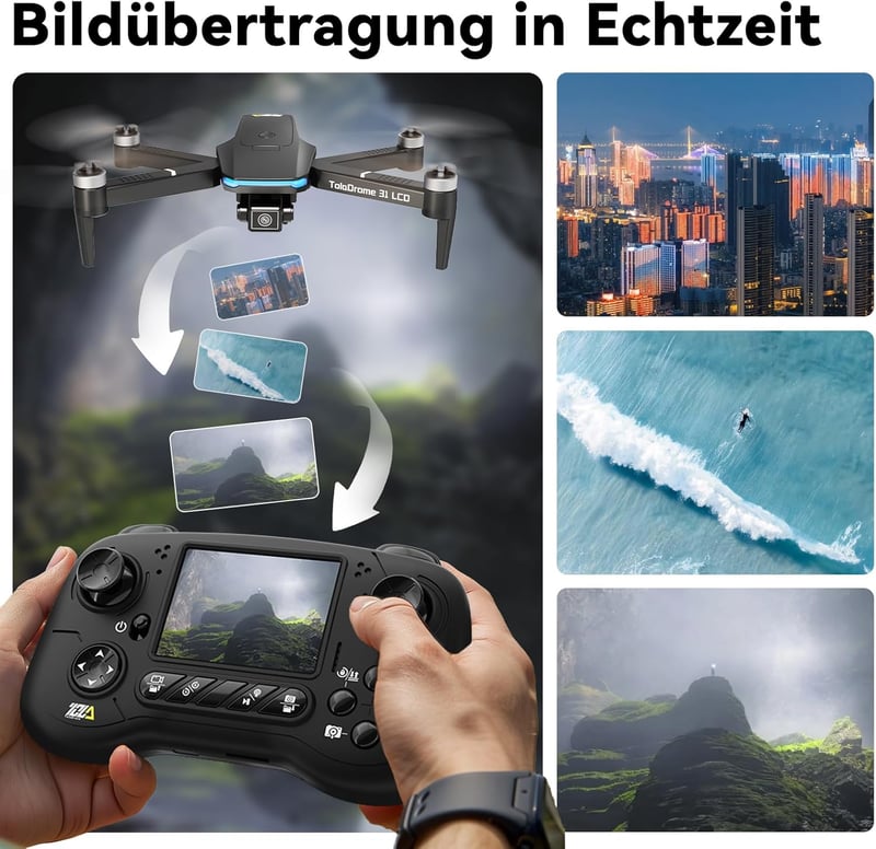 Toladrone TD31LCD Drón Beépített LCD Kijelzős Távirányítóval - Kefenélküli Motorral, Állítható Kamerával, Valós Idejű Képátvitellel, Kezdőkn