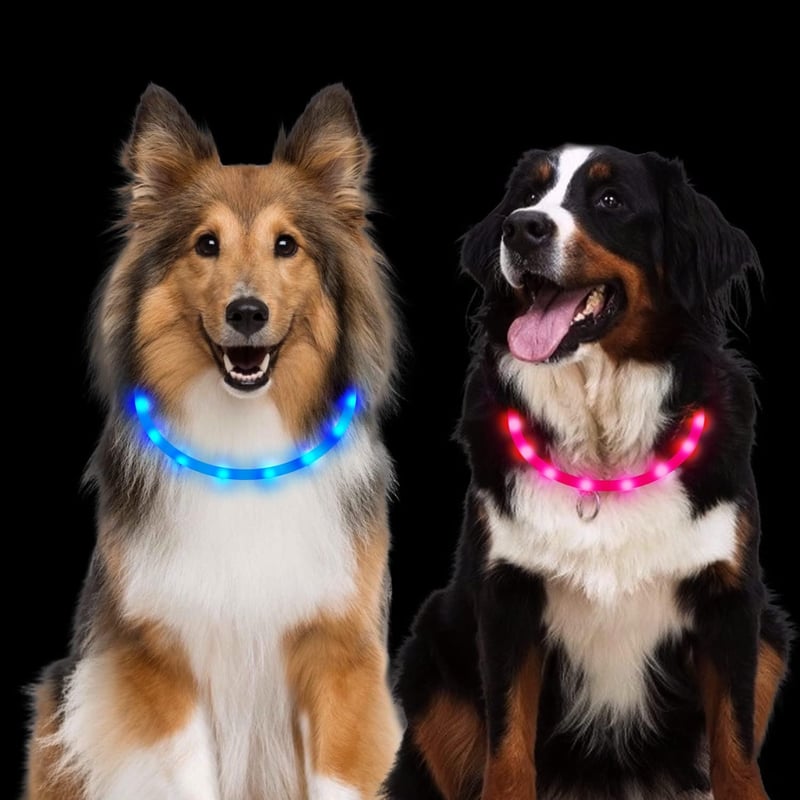 LED-es világító nyakörv kutyáknak, USB-s, vízálló, 3 fénymóddal, állítható