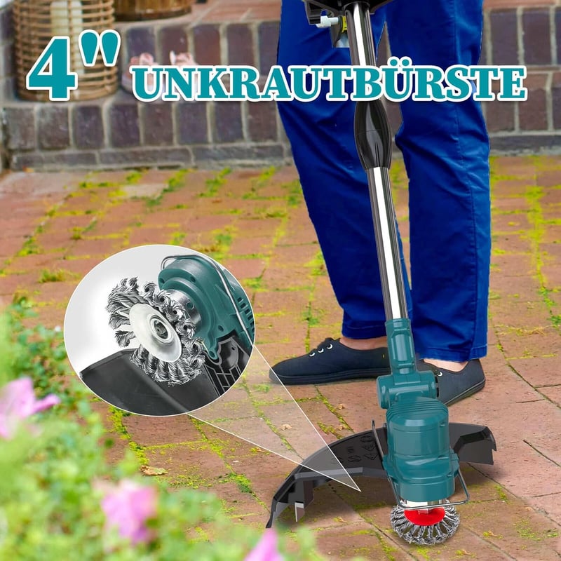 Hengriacly Akkumulátoros Fűkasza 21V - Makita Kompatibilis, 4 Vágófejjel, 2x4.0Ah Akkumulátorral, Teleszkópos Nyéllel, Kefe Funkcióval, 142c
